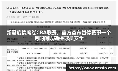 新冠疫情席卷CBA联赛，官方宣布暂停赛事一个月时间以确保球员安全